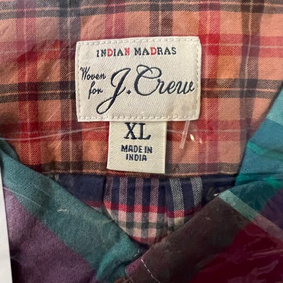 NWT J. Crew Men's Colorful Mixed Plaid Relaxed Indian Madras  Shirt - Picture 9 of 11